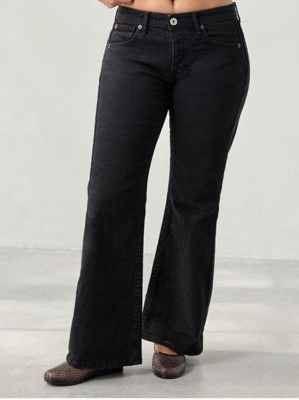 BDG Night Black Ted relaxed flare black jeans. Size 24x32